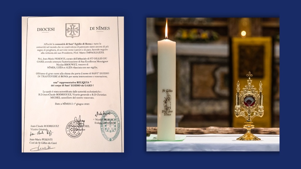 Eine Reliquie des Hl. Ägidius wurde an die Kirche übergeben, die der Gemeinschaft ihren Namen verliehen hat. Marco Impagliazzo: 